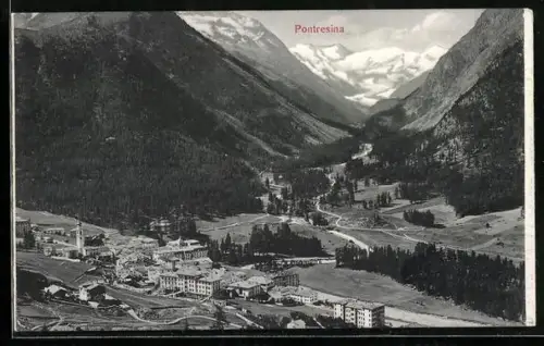 AK Pontresina, Panorama mit Kirche