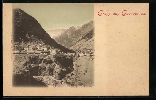 AK Goeschenen, Teilansicht am Ortsrand, Brückenpartie, um 1900