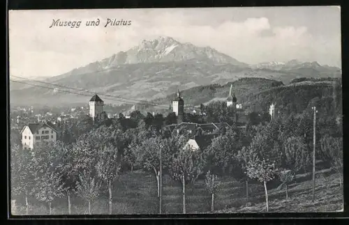 AK Luzern, Musegg, Panorama mit Pilatus