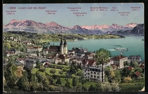 AK Luzern, Teilansicht mit den Alpen: Tödi, Rigi-Kulm und Rigi-Dossen