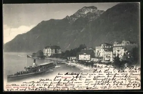 AK Brunnen, Panorama mit Hotel