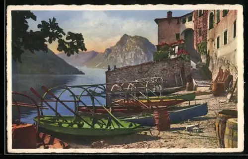 AK Gandria /Lago di Lugano, Uferpartie mit Booten