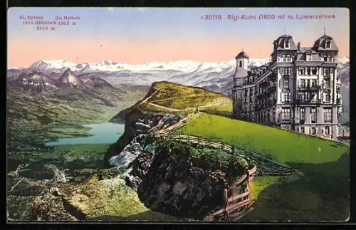 AK Rigi-Kulm, Gebäudeansicht mit Blick zum Lowerzersee