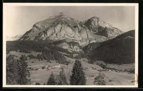 AK Wildhaus, Fernsicht der Ortschaft mit Schafberg