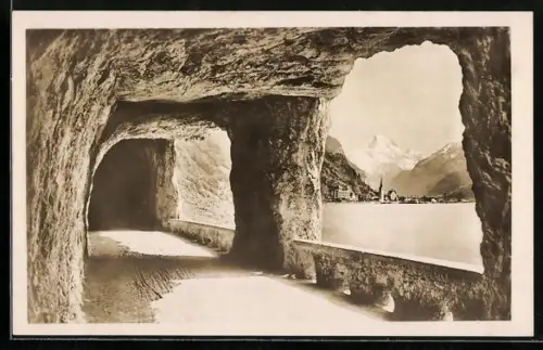 AK Flüelen, Axenstrasse mit Bristenstock