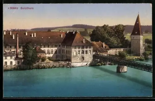 AK Solothurn, Uferpartie mit Brücke