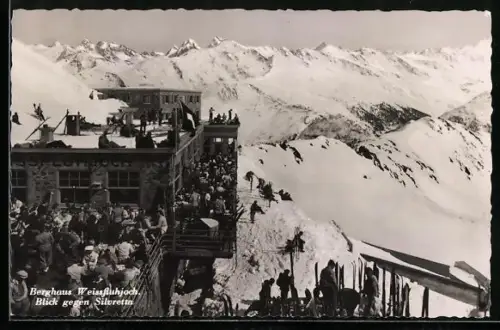 AK Davos-Parsenn, Hotel Berghaus mit Blick gegen Silvretta