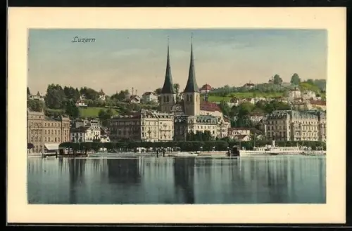 AK Luzern, Uferpartie mit Kirche