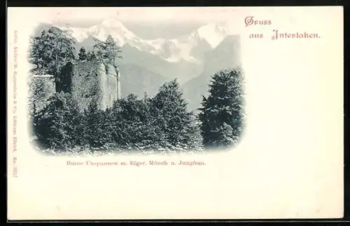 AK Interlaken, Ruine Unspunnenmit Eiger, Mönch und Jungfrau