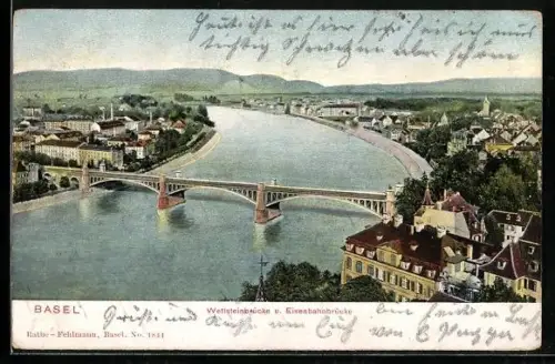 AK Basel, Wettsteinbrücke und Eisenbahnbrücke
