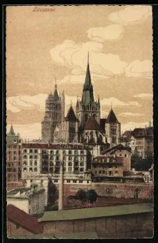 AK Lausanne, Blick zur Kirche