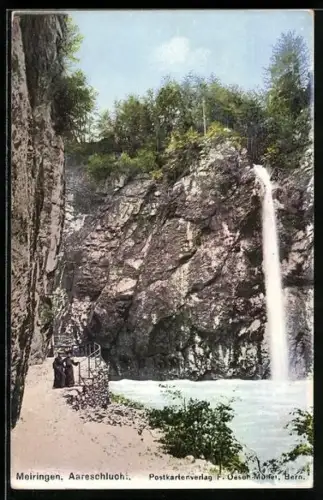 AK Meiringen, Aareschlucht mit Wasserfall