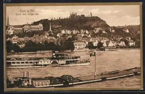 AK Linz a. Rh., Blick von Kripp aus mit Dampfer
