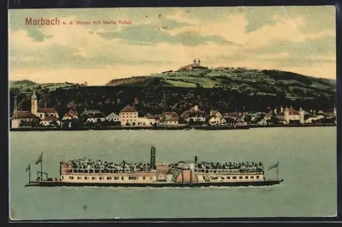 AK Marbach a. d. Donau, Panorama der Stadt, Ausflugsdampfer auf dem Fluss