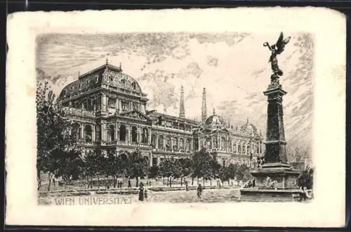 Künstler-AK Wien, Universität mit Denkmal