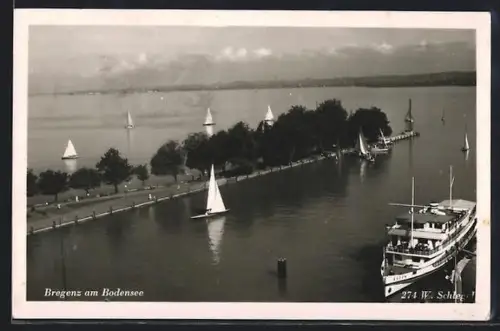 AK Bregenz, Grosse Mole mit Lindau im Hintergrund