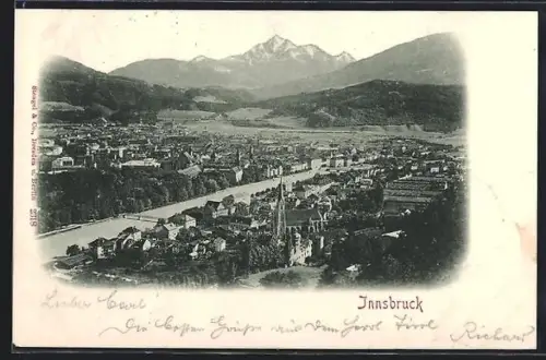 AK Innsbruck, Teilansicht mit Bergpanorama