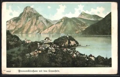 AK Traunkirchen, Teilansicht mit dem Traunstein