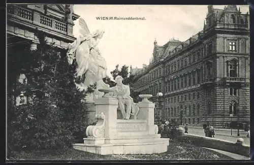 AK Wien, Teilansicht mit dem Raimunddenkmal