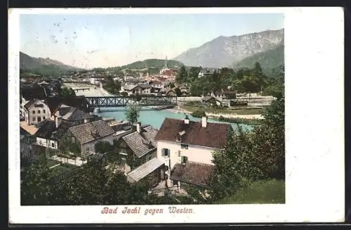 AK Bad Ischl, Teilansicht mit Brücke gegen Westen