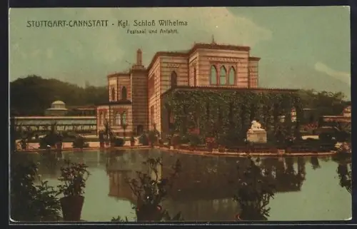 AK Stuttgart-Cannstatt, Schloss Wilhelma, Festsaal und Anfahrt