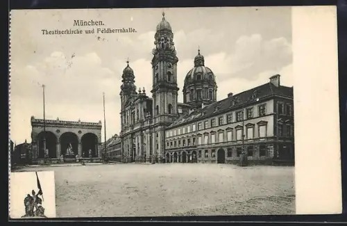 AK München, Theatinerkirche u. Feldherrnhalle
