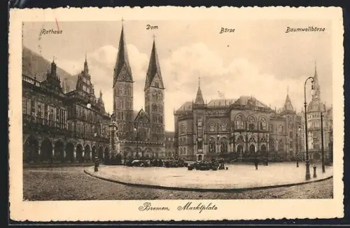 AK Bremen, Marktplatz, Dom-Panorama