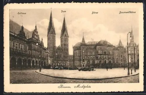 AK Bremen, Marktplatz mit Dom-Panorama