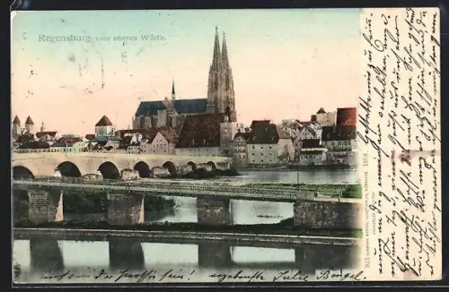 AK Regensburg, Panorama vom oberen Wörth aus