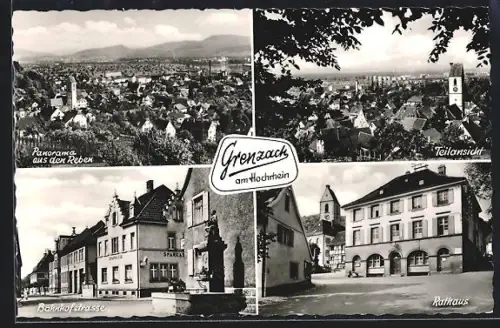 AK Grenzach am Hochrhein, Panorama aus den Reben, Bahnhofstrasse, Rathaus