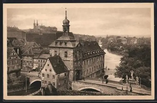 AK Bamberg, Totalansicht mit Brücke und Flusspartie