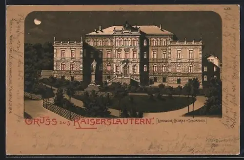 Lithographie Kaiserslautern, Landwehr-Bezirks-Commando im Mondschein