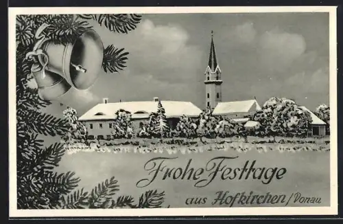 AK Hofkirchen /Donau, Winteransicht mit Kirche