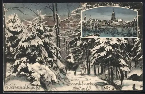 Lithographie Frankfurt a. M., Mainpartie im Winter
