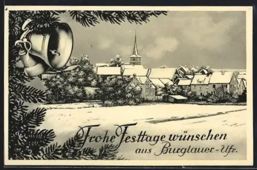 AK Burglauer /Ufr., Winterliche Ortsansicht mit Kirche