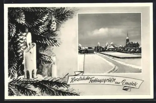 AK Emstek, Winteransicht des Ortes mit Kirche