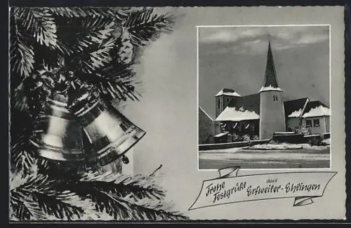 AK Erfweiler-Ehlingen, Blick zur Kirche im Schnee