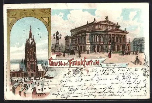 Lithographie Frankfurt a. M., Dom, Opernhaus
