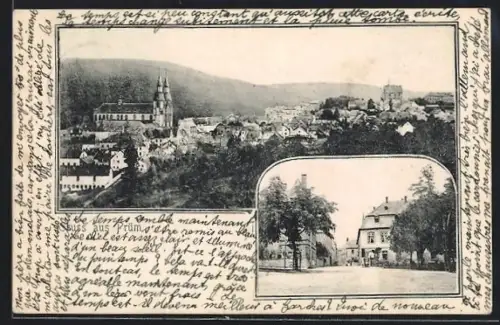 AK Prüm /Eifel, Gesamtansicht, Kirche, Schloss
