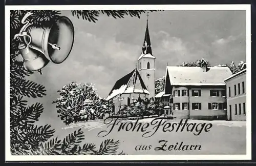 AK Zeilarn /Obb., Kirche, verschneite Ortsansicht