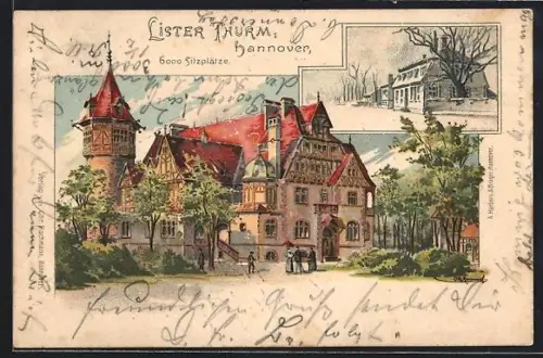 Lithographie Hannover, Gaststätte Lister Thurm, 6000 Sitzplätze, Inhaber Franz Kasten