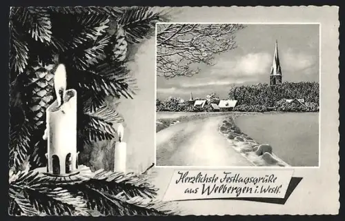 AK Welbergen i. Westf., Winterlandschaft mit Kirche