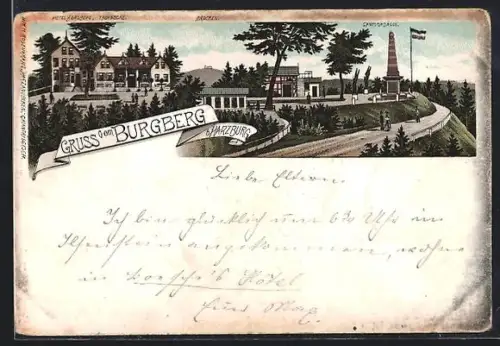 Lithographie Bad Harzburg, Hotel Burgberg, Canossasäule