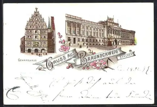 Lithographie Braunschweig, Gewandhaus, Schloss