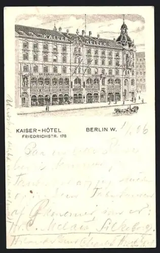 Lithographie Berlin, Kaiser-Hotel in der Friedrichstr. 178