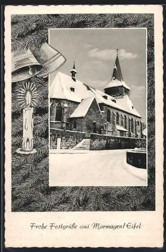 AK Marmagen / Eifel, Kirche im Schnee, Weihnachtsgruss