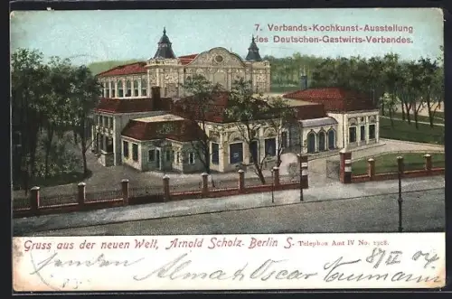 AK Berlin-Neukölln, 7. Verbands-Kochkunst-Ausstellung des Deutschen-Gastwirts-Verbandes im Schnee, Neue Welt