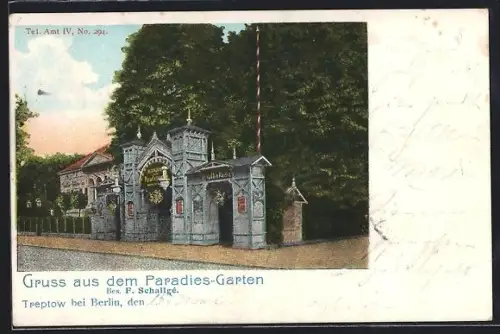 AK Berlin-Treptow, Eingangstor zum Paradiesgarten