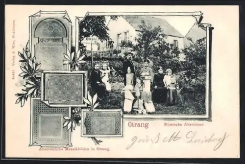 AK Otrang, Familie in ihrem Garten, Antike römische Mosaiken