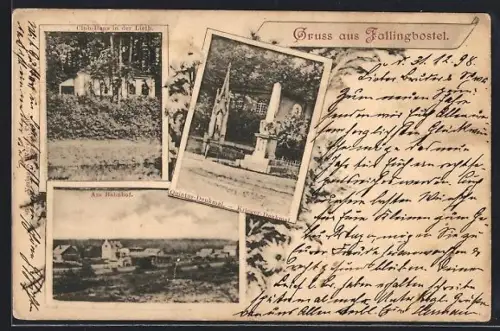 AK Fallingbostel, Am Bahnhof, Club-Haus in der Lieth, Quintus-Denkmal u. Kriegerdenkmal
